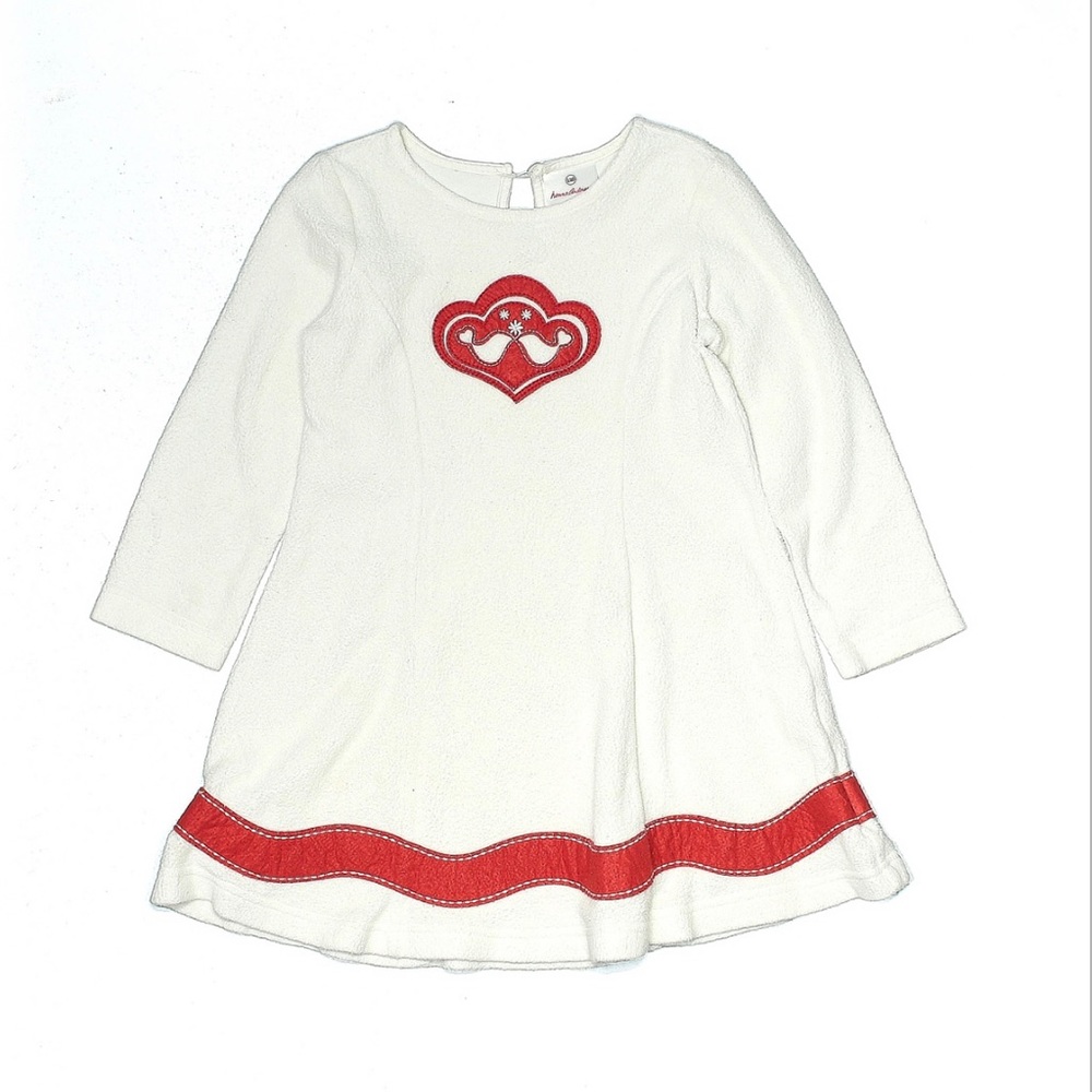 Hanna Andersson/  Christmas Dress Nordic Sherpa Fleece White Birds w Red